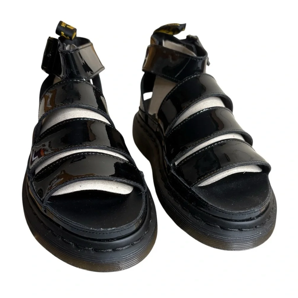 Dr Martens Women sz 7 Black Clarissa II Patent Leather Strap Sandals New in Box - Picture 3 of 14